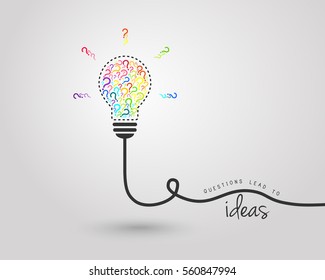 Idea and thinking concept. Lightbulb made of question marks as challenge symbol.