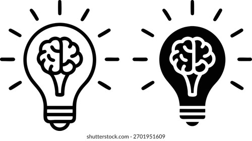 Idea Thinking Intelligence Solution Knowledge Learning Brain Bulb Light Icon Vector Silhouette and Pictogram..eps