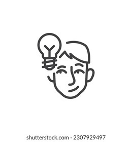 Idea thinking line icon. Man and light bulb linear style sign for mobile concept and web design. Creative, idea outline vector icon. Symbol, logo illustration. Vector graphics