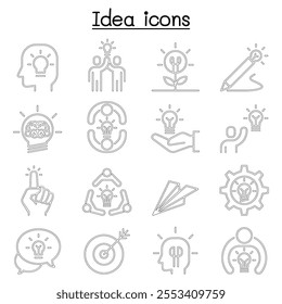 Idea, thinking, planning, Strategy, development, imagine icon set in thin line style