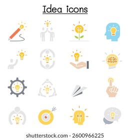 Idea, thinking, planning, Strategy, development, imagine icon set in flat color style