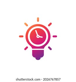 Idea and time icon with light bulb, vector