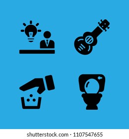 idea, toilet, spanish guitar and recycling icons vector in sample icon set for web and graphic design
