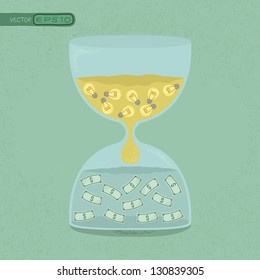 Idea transform to money through the hourglass , eps10 vector format
