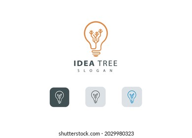 Idea tree simple and line art creative bulb technological business logo