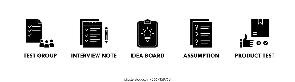 Idea Validation banner web icon illustration concept with icon of test group, interview note , idea board, assumption, and product test