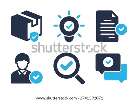 Idea Validation and Delivery Confirmation icon set. Solid glyph series icons