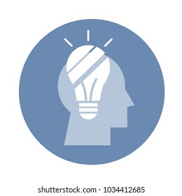 Idea vector icon. Abstract stencil bulb on head silhouette