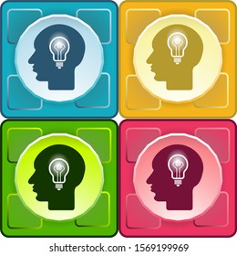 Idea vector icon on blue, yellow, red and green background. 3D style for graphic design, Web, mobile app and Windows OS.