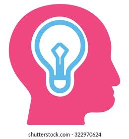 Idea vector icon. Style is bicolor flat symbol, pink and blue colors, rounded angles, white background.