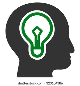 Idea vector icon. Style is bicolor flat symbol, green and gray colors, rounded angles, white background.