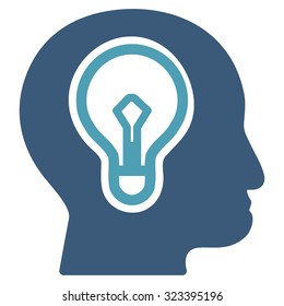 Idea vector icon. Style is bicolor flat symbol, cyan and blue colors, rounded angles, white background.