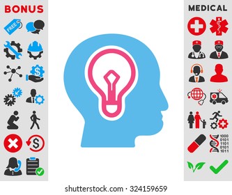Idea vector icon. Style is bicolor flat symbol, pink and blue colors, rounded angles, white background.