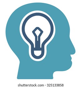 Idea vector icon. Style is bicolor flat symbol, cyan and blue colors, rounded angles, white background.