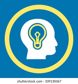 Idea vector icon. Style is bicolor flat rounded symbol, yellow and white colors, rounded angles, blue background.
