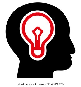 Idea vector icon. Style is bicolor flat symbol, intensive red and black colors, rounded angles, white background.