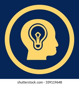 Idea vector icon. Style is flat rounded symbol, yellow color, rounded angles, blue background.