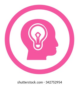 Idea vector icon. Style is flat rounded symbol, pink color, rounded angles, white background.