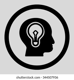 Idea vector icon. Style is flat rounded symbol, black color, rounded angles, light gray background.