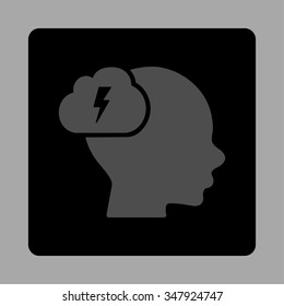 Idea vector icon. Style is flat rounded square button, gray and black colors, silver background.