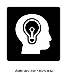 Idea vector icon. Style is flat rounded square button, white and black colors, white background.
