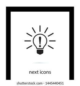 An idea vector icon. A symbol of an idea and a bulblamp icon. The sign of the bulblamp and lamp. An exclamation mark icon.