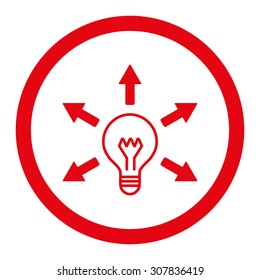 Idea vector icon. This rounded flat symbol is drawn with red color on a white background.