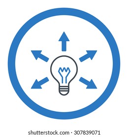 Idea vector icon. This rounded flat symbol is drawn with smooth blue colors on a white background.