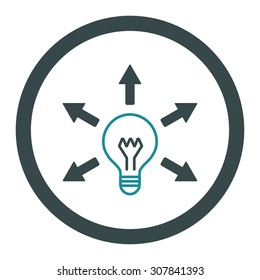 Idea vector icon. This rounded flat symbol is drawn with soft blue colors on a white background.