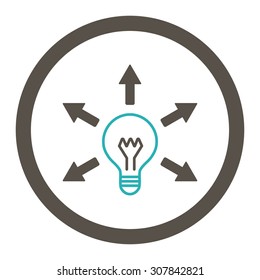 Idea vector icon. This rounded flat symbol is drawn with grey and cyan colors on a white background.