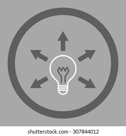Idea vector icon. This rounded flat symbol is drawn with dark gray and white colors on a silver background.
