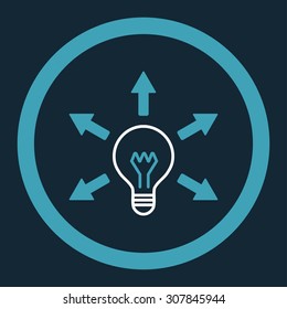 Idea vector icon. This rounded flat symbol is drawn with blue and white colors on a dark blue background.