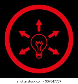Idea vector icon. This rounded flat symbol is drawn with red color on a black background.