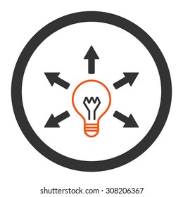 Idea vector icon. This rounded flat symbol is drawn with orange and gray colors on a white background.
