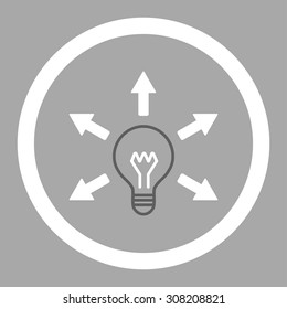 Idea vector icon. This rounded flat symbol is drawn with dark gray and white colors on a silver background.