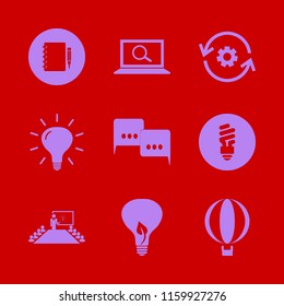 idea vector icons set. with fluorescent bulb, balloon, bulb leaf and recycle gear in set