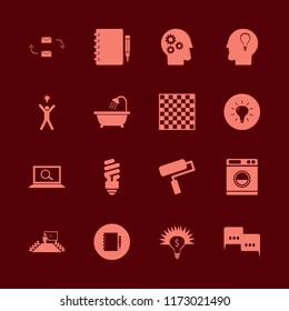 idea vector icons set. with paint roller, bulb, chess board and bulb head in set