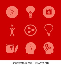 idea vector icons set. with share sign, bulb leaf, bulb head and happy man bulb in set