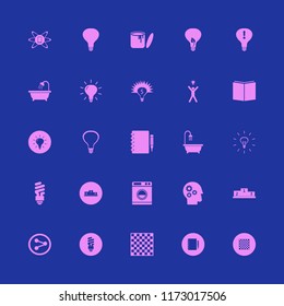 idea vector icons set. with winners podium, happy man bulb, fluorescent bulb and bulb in set