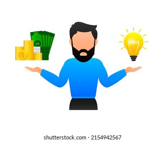Idea vs money for web design. Vector illustration design