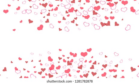 The idea of wallpaper design, textiles, packaging, printing, holiday invitation for Valentine's Day. Red hearts of confetti are falling. Red on White background Vector. Festive background.