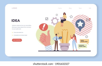 Idea web banner or landing page. Business people generating idea. Creative mind and brainstorm. Thinking about innovation and find solution. Isolated vector illustration in cartoon style