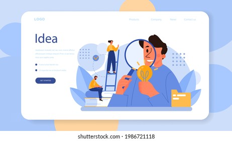 Idea web banner or landing page. Creative innovation or business solution generation. Inspiration and imagination in a brainstorm. Light bulb as metaphor. Isolated flat vector illustration