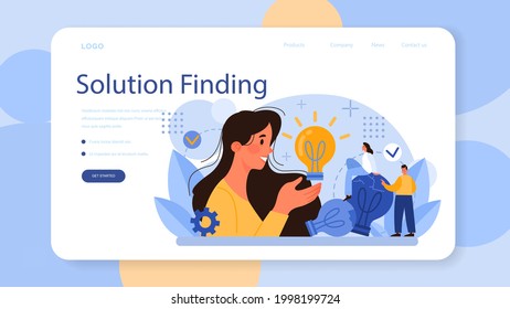Banner web o página de inicio de Idea. Innovación creativa o generación de soluciones empresariales. Inspiración e imaginación en una tormenta de ideas. Bombilla como metáfora. Ilustración vectorial plana aislada
