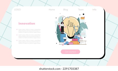 Idea web banner or landing page. Creative innovations or solutions generation. Thoughtfulness and imagination in a brainstorm. Light bulb as metaphor. Flat vector illustration