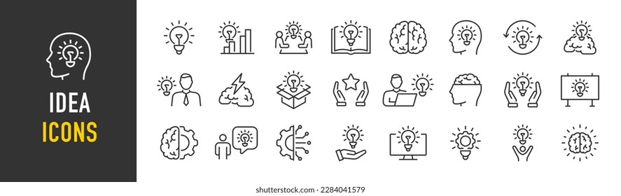 Idea web icons in line style. Innovation, creative, problem solving, light bulb, brainstorming, management, collection. Vector illustration.