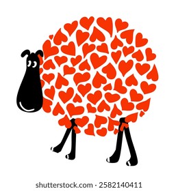 Idea for a wedding or Valentine's Day greeting card. Sheep with hearts isolated on white background. Vector illustration