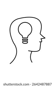 Idea within a mind, symbolizing creativity. Head with a lightbulb, representing innovation.