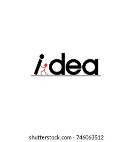 Idea word inspiration banner. Concept motivation inscription lettering design poster. Silhouette of a success man raise a letter. Success solution creative symbol t-shirt print.