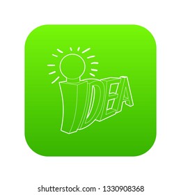 Idea word with light bulb icon green vector isolated on white background